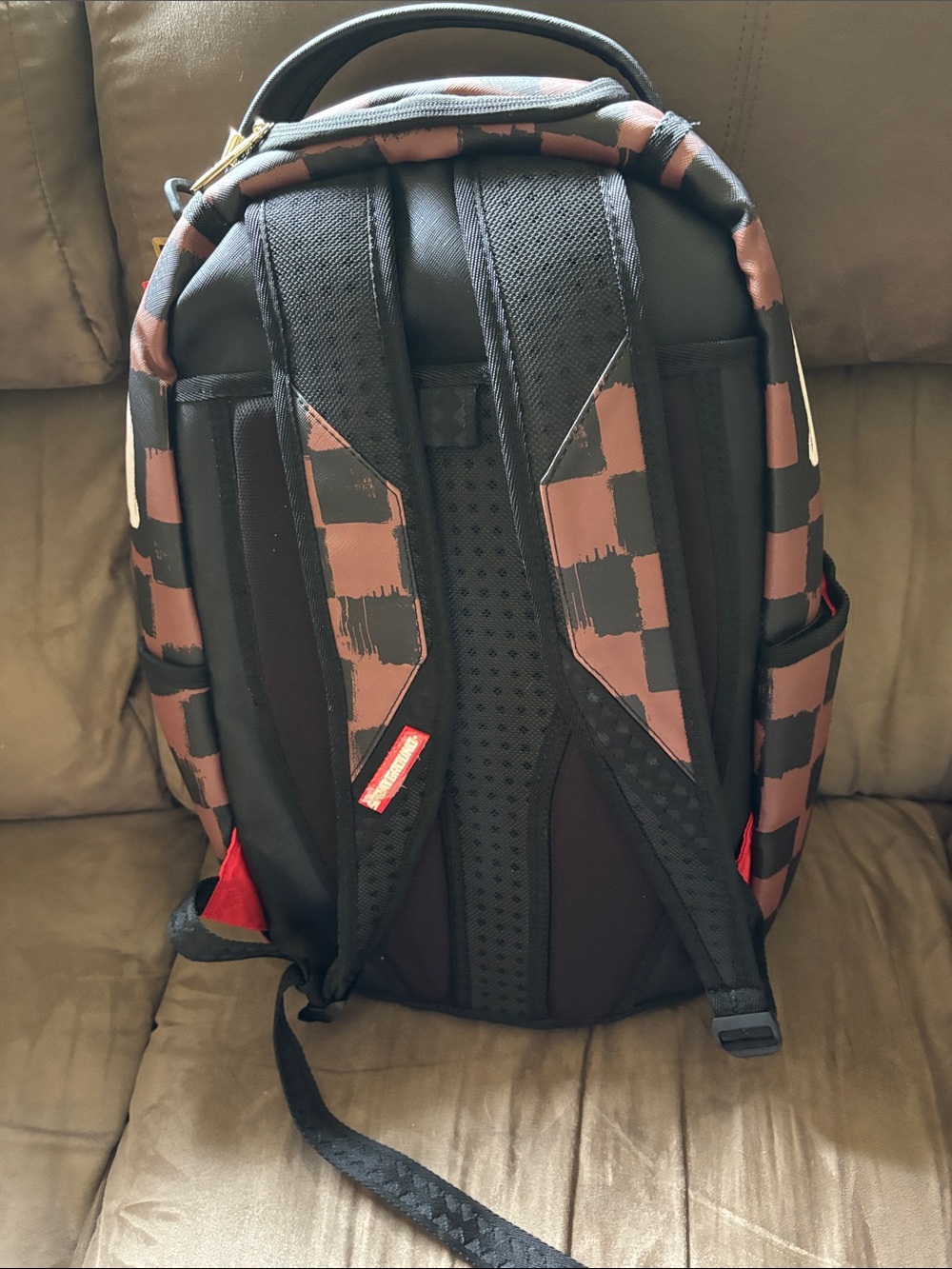 Sprayground Brown and Black Checker Shark Mouth Backpack - Picture 4 of 4